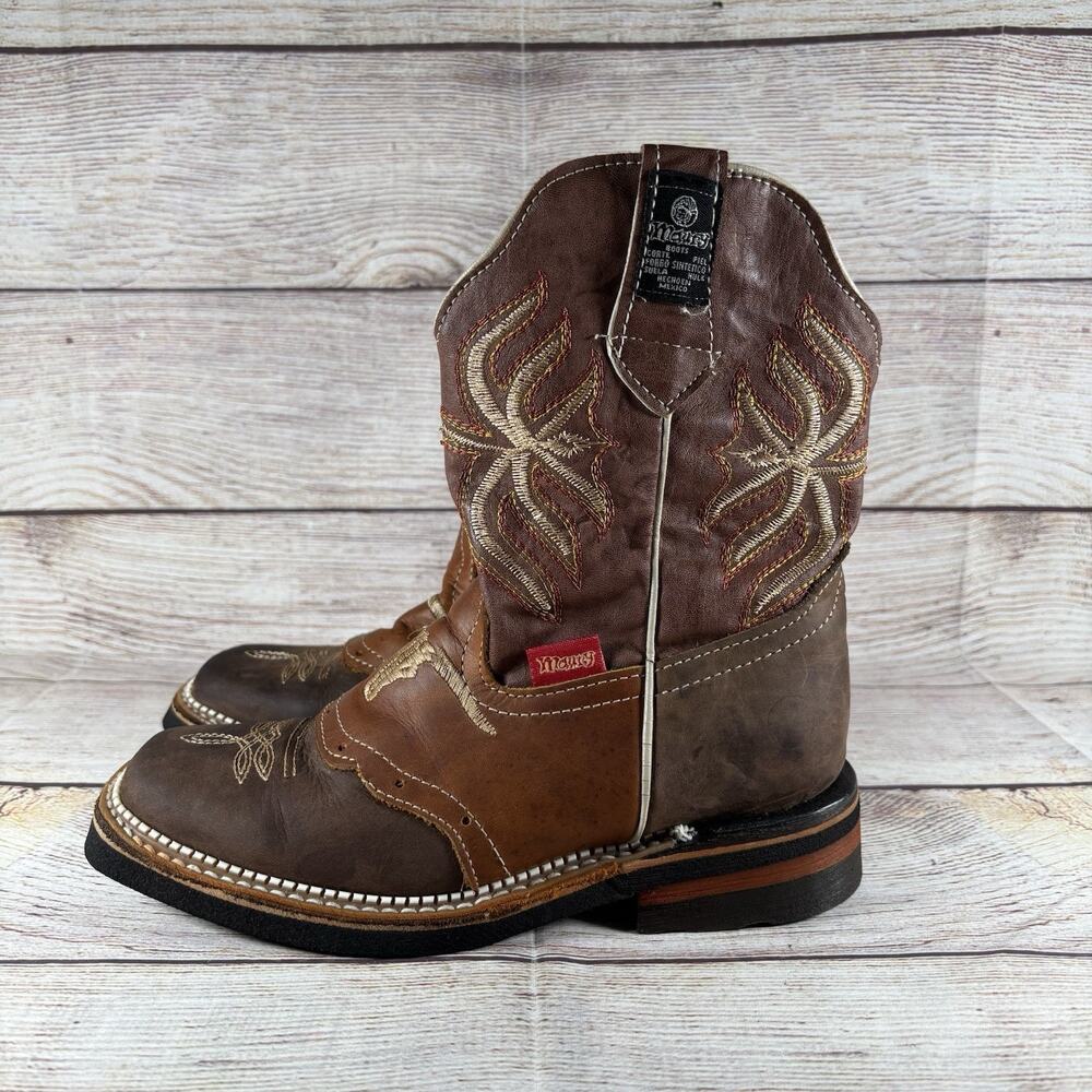 Maury Boots Kids Size 21 Brown Leather Embroidered Western